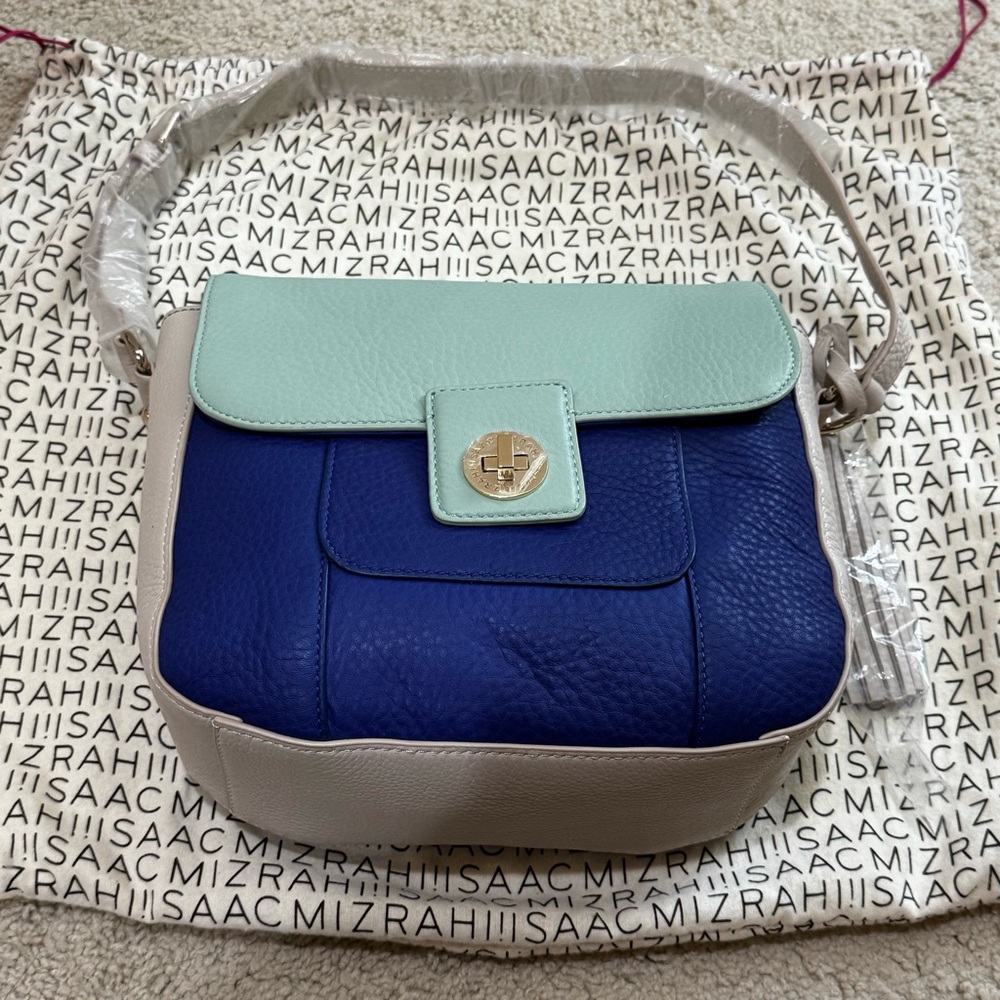 NWOT Isaac Mizrahi Bridgehampton Blue Green Leather Shoulder Bag Purse